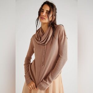 Free people we the free Hot Peppers Hoodie size xs ribbed tan cowl neck pullover